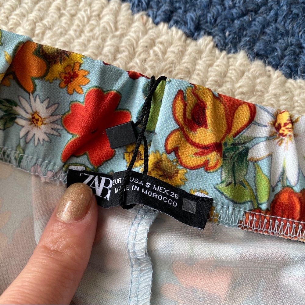 🌼 ZARA BOHO BLUE ORANGE FLORAL HIGH WAIST PANTS/LEGGINGS! - Picture 7 of 13